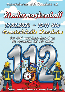 Kindermaskenball des CVW Am 17.02.2026 Beginn 15:11 Uhr In der Gemeindehalle Wonsheim