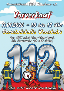 Vorverkauf für die Kappensitzung 2026 des CVW Von 10 bis 12 Uhr In der Gemeindehalle Wonsheim